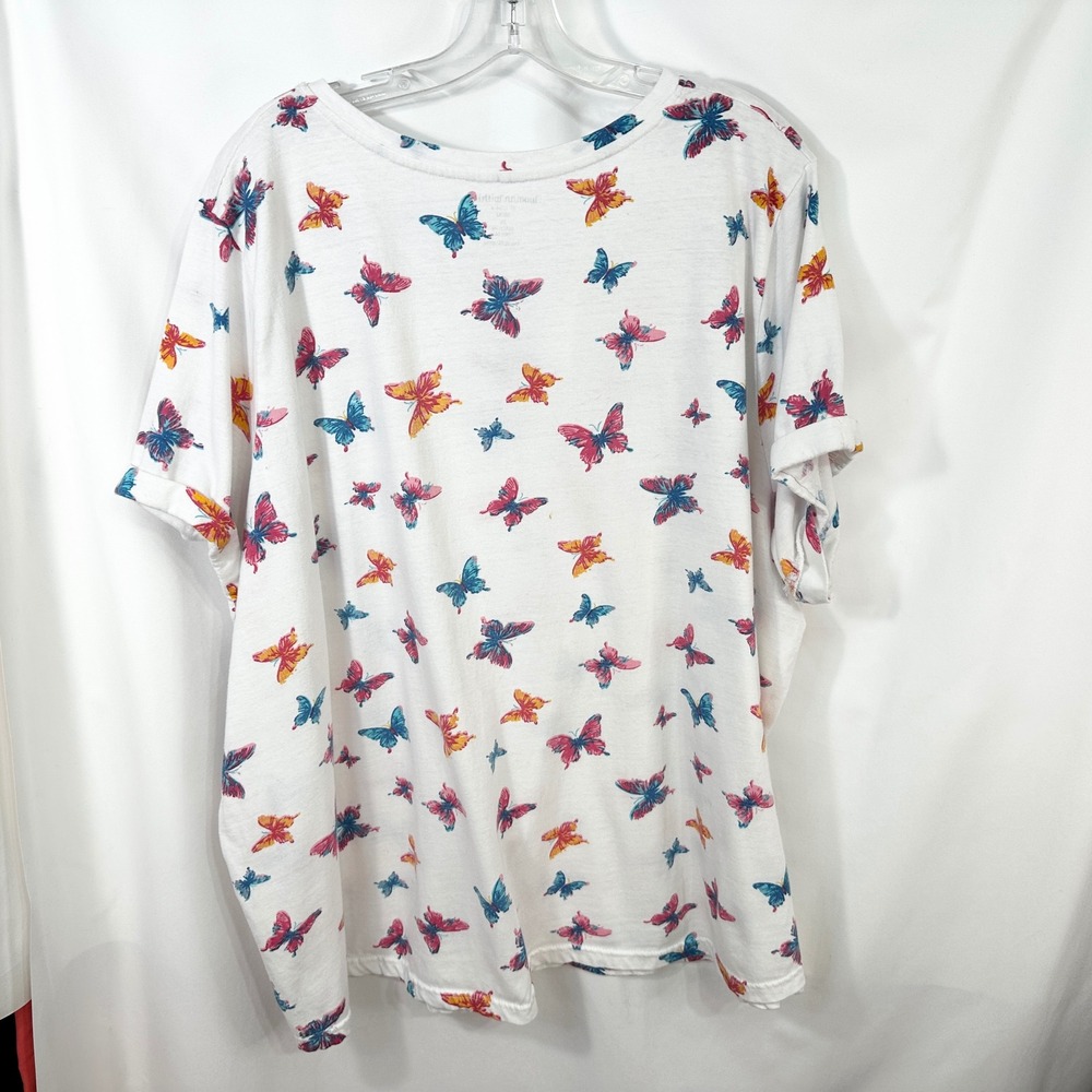 Woman Within Plus Size 30/32 Top 3X Butterfly Print‎ V-Neck Short Sleeve Tee 707 - Picture 2 of 8